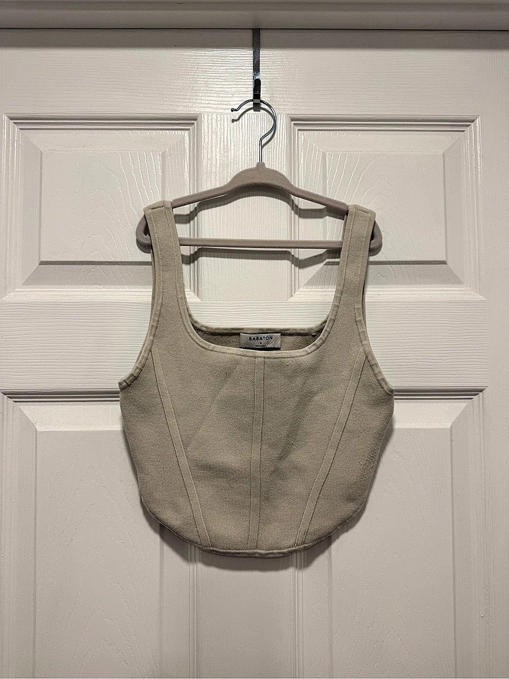Babaton Sculpt Knit Bustier Tank Cropped Tank Beige Small
